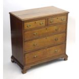 A 19thC oak chest of drawers with a moulded top above two short over three long drawers with