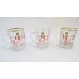 A trio of minature advertising lantern beer glasses, each with Butlin's Xmas 1963 decoration, 2 5/8"