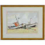 Dorothy Graham, 20th century, Watercolour, Fishing boats on a shingle beach, Aldeburgh, Suffolk.