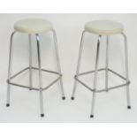 Vintage retro : a pair of French vintage Soudex Vinyl bar stools with white vinyl cushioned seats of