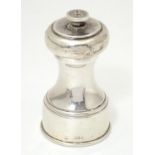 A silver peppermill /pepper grinder, hallmarked Sheffield 1937, maker William Hutton & Sons Ltd.