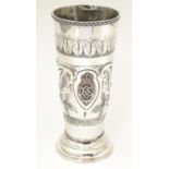 Dog Show Interest : A silver plate trophy vase with emblem for Crufts Dog Show 8 1/2" high Please
