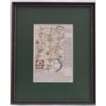 Map: An 18thC hand coloured engraved road strip map of Cornwall, showing the route from Tregony to