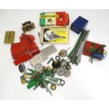 Toys: A quantity of Meccano, to include gears outfits, cogs, wheels, struts, panels and an E15R