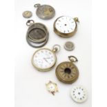A collection of fob pocket watches and movements, including a gold plated example by Camerer