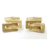 A pair of retro 18ct gold cufflinks of abstract form, maker Kutchinsky, hallmarked London 1968