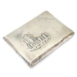 A mid 20thC Portuguese silver cigarette case with image to lid of Belem Tower, titled Lisboa (