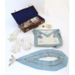 A quantity of Bedfordshire Freemasons / Masonic regalia, to include an apron, collar with pendant,