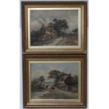 19th century, English School, Oils on canvas, A pair of landscape scenes with cattle / cows by a