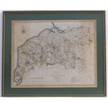 Map: A 19thC hand coloured engraved map of Cumberland, after John Cary (1755-1835). Approx. 16" x