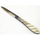 A Victorian mother of pearl handled folding fruit knife with silver blade, hallmarked Sheffield