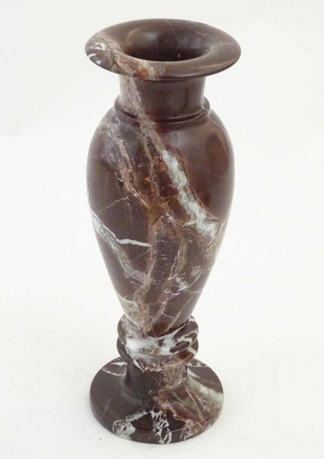 A late 19thC turned marble vase of baluster form. Approx. 11 3/4" high Please Note - we do not