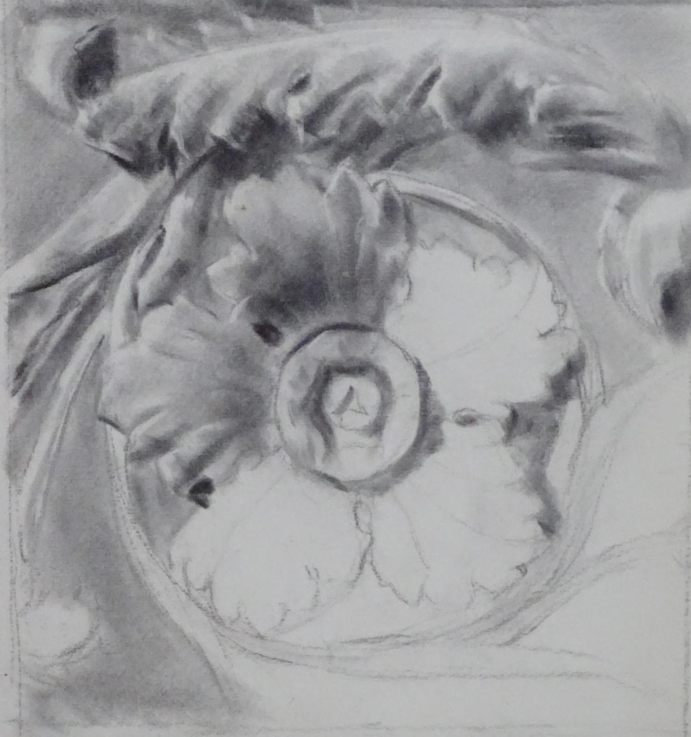 Nora Hooton, 19th century, Charcoal on paper, A study of an architectural rosette. Signed and - Image 6 of 8