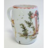 An 18thC milk glass mug with hand painted decoration. 4" high Please Note - we do not make reference
