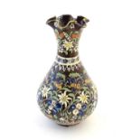 A 19thC Swiss Thoune style vase with a fluted rim and flower decoration. Approx. 10 1/4" high Please