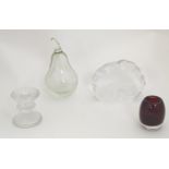 Four mid 20thC art glass items, comprising: a Geoffrey Baxter Whitefriars ruby glass pot, with