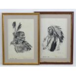 After Bob Dale (1927-2015), Western Art prints, A pair of sketch portraits of Sioux warriors,