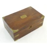 A Victorian mahogany brass bound writing slope / box with campaign style handles and drawer to