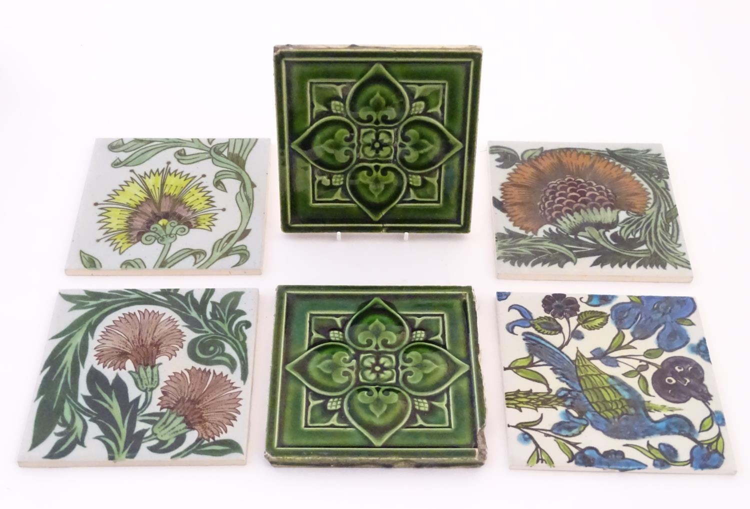 Six ceramic tiles, to include floral and foliate examples by Kenneth Clark Ceramics, and two - Image 4 of 15