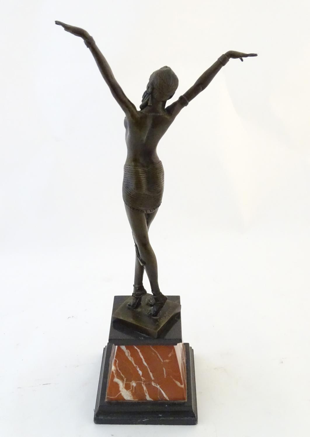 A 20thC French Art Deco style cast bronze model of a dancing exotic / Egyptian lady, after D.H. - Image 6 of 8