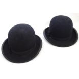 Two vintage black bowler hats, size 7 and size 12. One impressed to inner rim The Ideal, the other