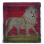 A Victorian woolwork embroidery with a naive depiction of a lion. Approx. 21" x 20" Please Note - we