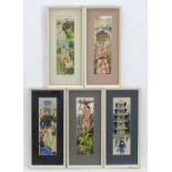 20th century, Overpainted prints, Five various scenes to include a Venetian gondolier, a Japanese
