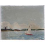 Indistinctly signed, T Bryn?, 20th century, Oil on canvas, A Dutch coastal scene with sailing