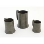 Three 19thC pewter tankards by Townshend & Compton, London. Comprising quart, pint and half pint,