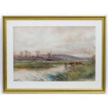 Acton, Early 20th century, Watercolour, A landscape scene with a windmill and cattle / cows