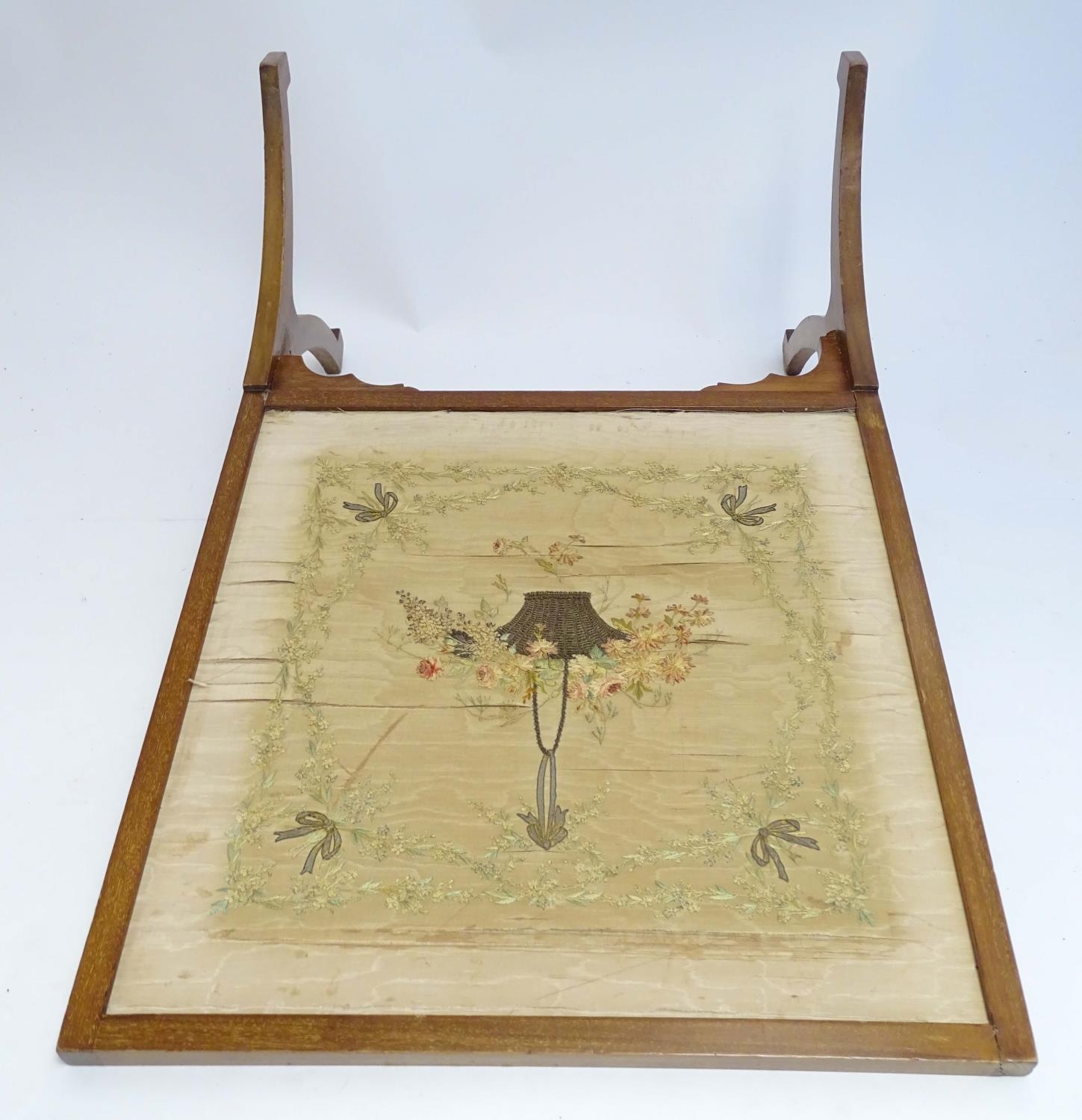An early 19thC silk needlework with fine floral decoration, bows, swags and a woven basket in a - Image 9 of 10