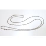 A silver flat curb link necklace. Approx. 38" long Please Note - we do not make reference to the