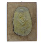 A 20thC Italian gilded bronze plaque by Giuseppe Tarantino. Titled Madonna con Bambino - Mother