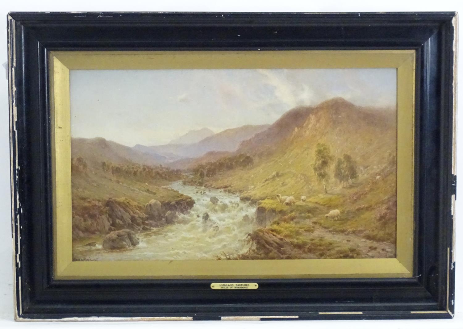 After Alfred de Breanski, Colour print, Highland Pastures, Falls of Inversanaid, Scotland. Facsimile
