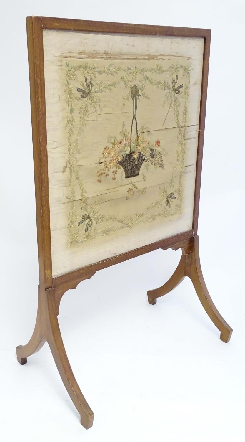 An early 19thC silk needlework with fine floral decoration, bows, swags and a woven basket in a - Image 6 of 10