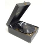 A Columbia Grafonola portable gramophone / phonograph, the vinyl covered case with hinged lid