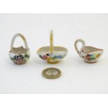 Three Continental miniature baskets with hand painted floral decoration. Largest approx. 1 3/4" high