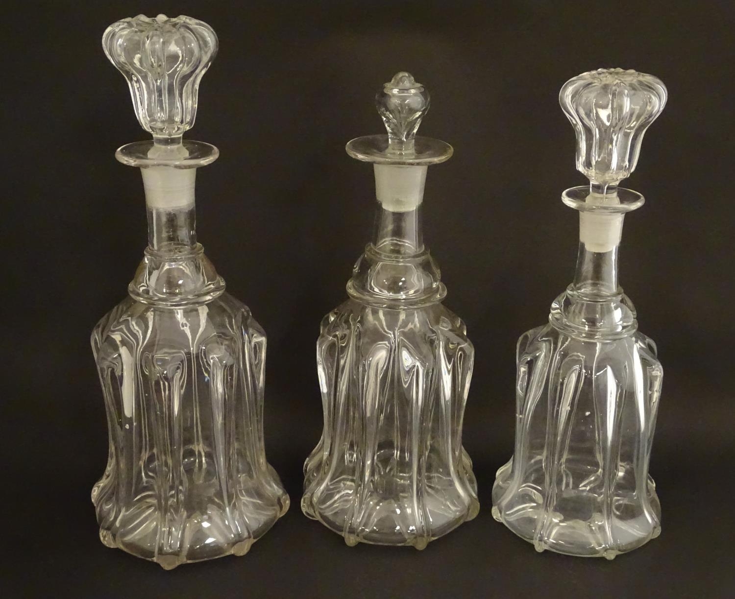 Three various glass decanters and stoppers. the largest 12 3/4" high overall (3) Please Note - we do - Image 3 of 8