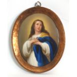 An early 20thC Continental porcelain plaque depicting the Virgin Mary, after Bartolome Esteban