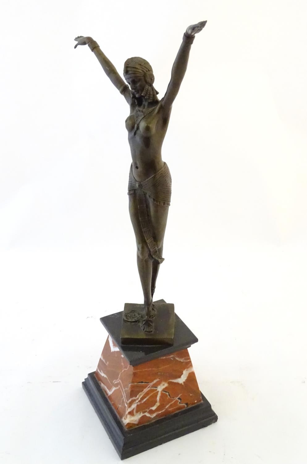 A 20thC French Art Deco style cast bronze model of a dancing exotic / Egyptian lady, after D.H. - Image 4 of 8