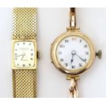A ladies 9ct gold wrist watch with enamel dial, the case stamped D&R 20152, dial approx. 3/4" in