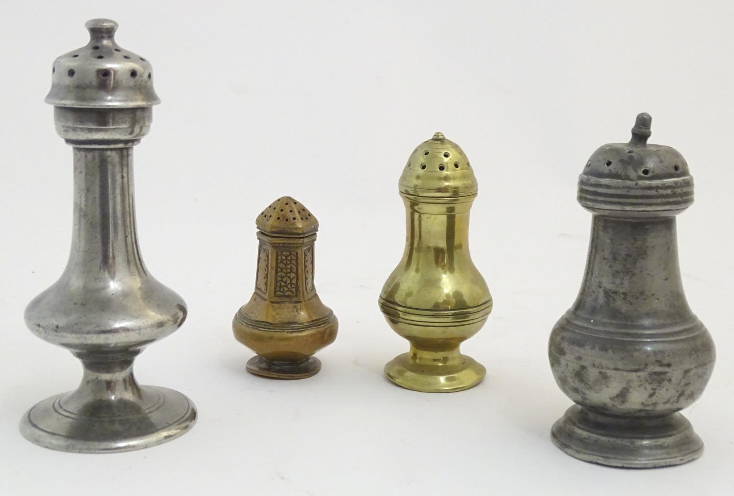 Four assorted 18thC casters to include brass and pewter examples etc. The largest approx 5 1/4" high - Image 6 of 12