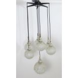 Vintage retro, Midcentury : a six branch celing light, the fitting supporting six glass shades