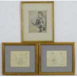 18th century, English School, Pencils on paper, Three drawings comprising, A portrait of Mr Dan