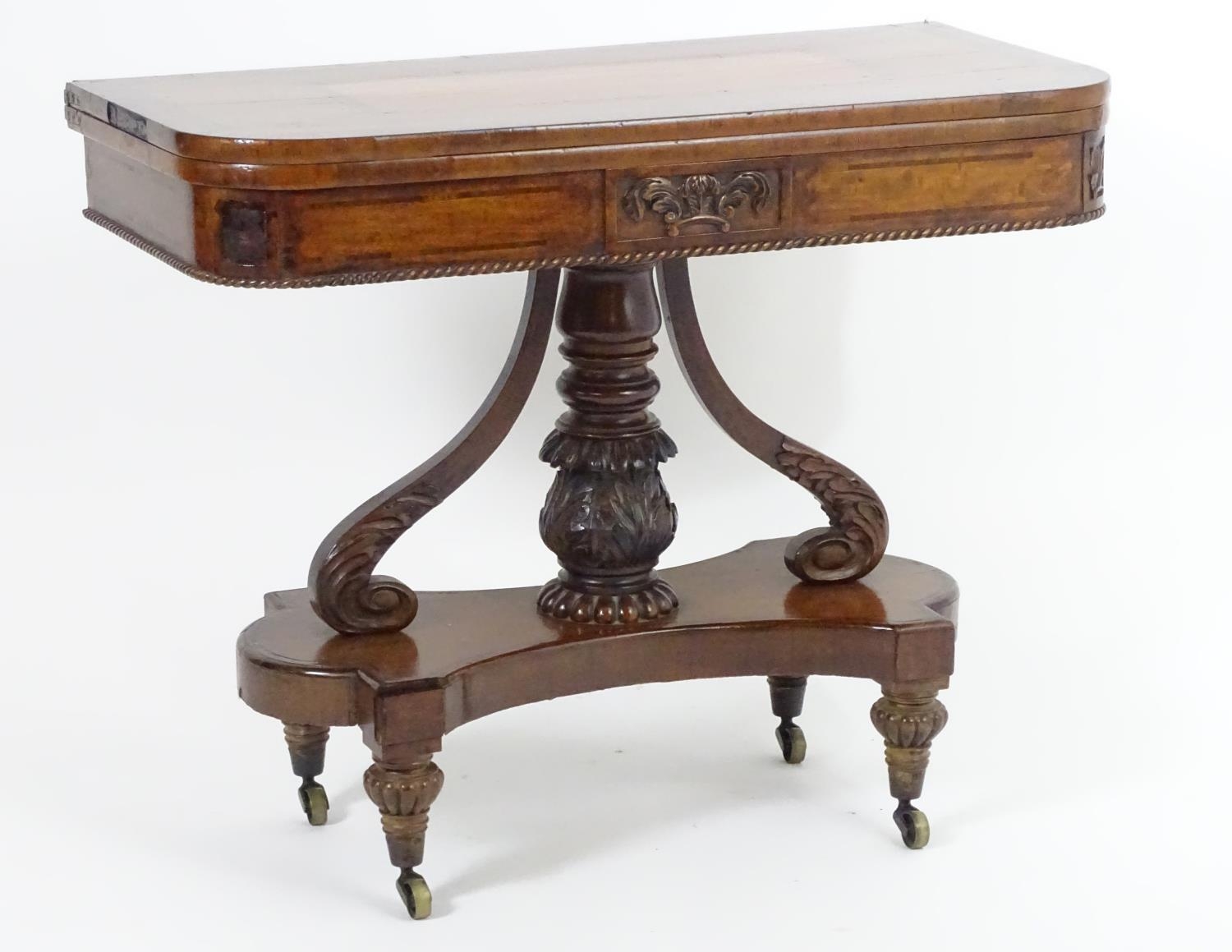 An early / mid 19thc Scottish platform card table with a mahogany and rosewood crossbanded top, - Image 4 of 10