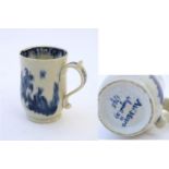 A late 19th / early 20thC French copy of an Abraham Moore Lowestoft blue and white mug with floral
