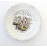 A Victorian nursery plate decorated with putti, with the hymn lyrics How glorious is our heavenly