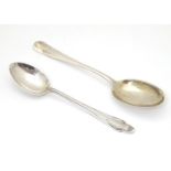 Two silver spoons, one hallmarked Sheffield 1943, maker EJE, the other hallmarked London 1966, maker