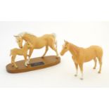 Three Beswick horses, Spirit of Affection matt horse and foal on a plinth, model no. 2689/2536,