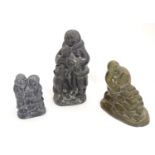 Two Canadian Wolf Original soapstone carvings, comprising a sculpture depicting an Inuit couple,